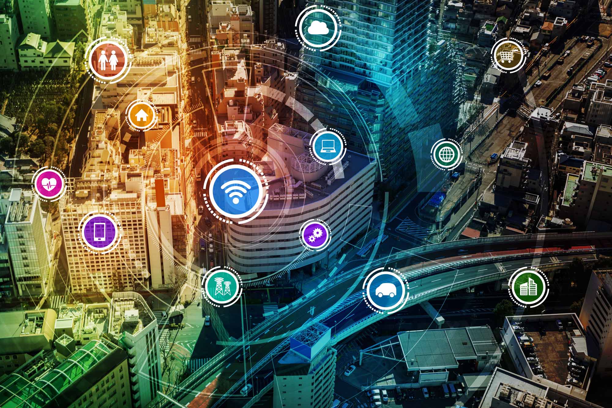 Smart City und drahtloses Kommunikationsnetzwerk im Internet der Dinge