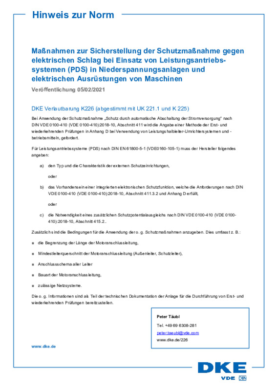 VL Schutzmaßnahme bei Einsatz von Leistungsantriebssystemen - PDF