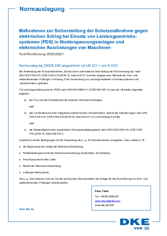 VL Schutzmaßnahme bei Einsatz von Leistungsantriebssystemen - PDF